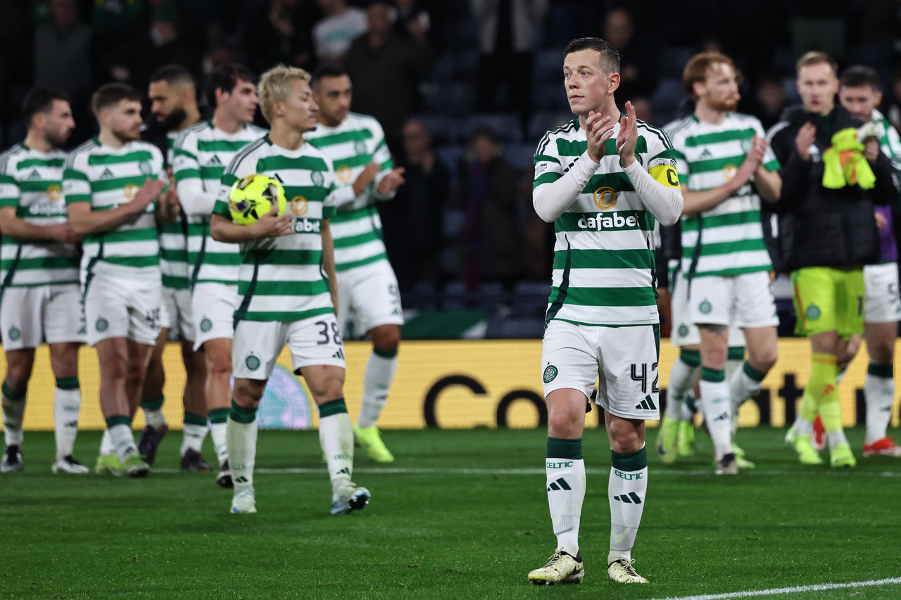 Callum McGregor applauds the fans, Daizen Maeda with the match ball