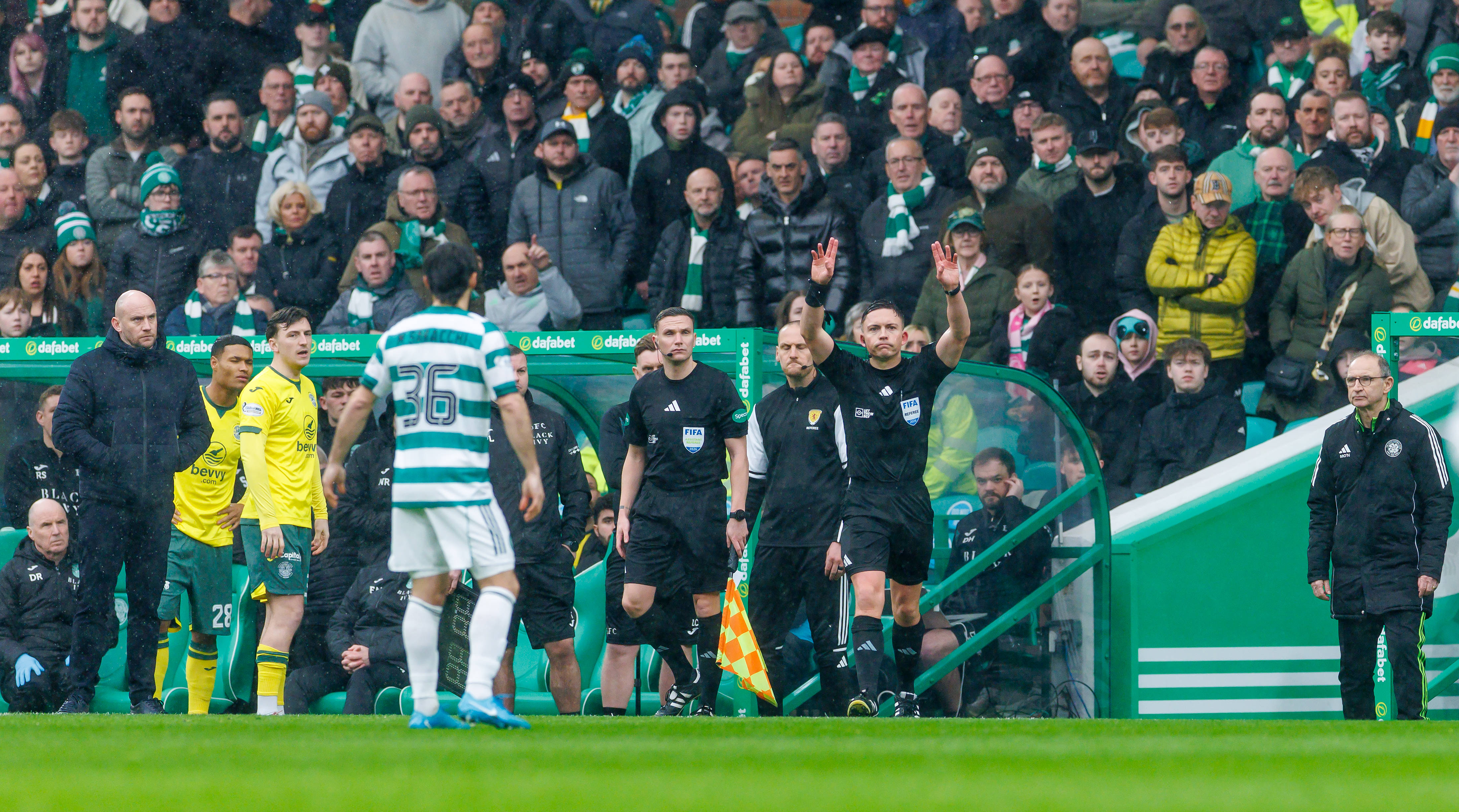 Matthew MacDermid conveys his VAR decision on Auston Trusty red card