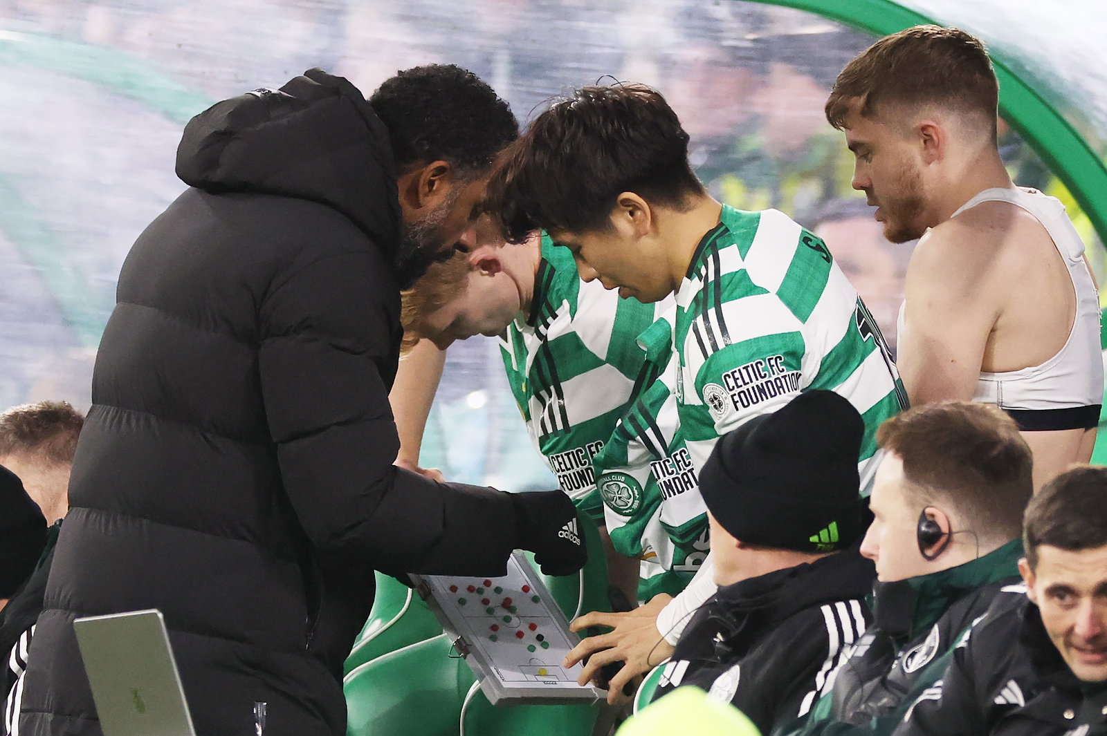 Celtic manager Wilfried Nancy and Shin Yamada