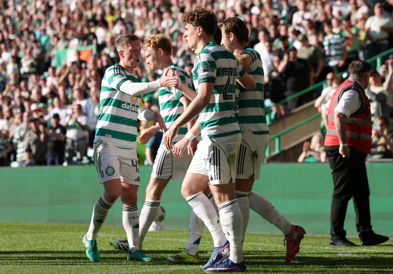 Kieran Tierney of Celtic celebrates