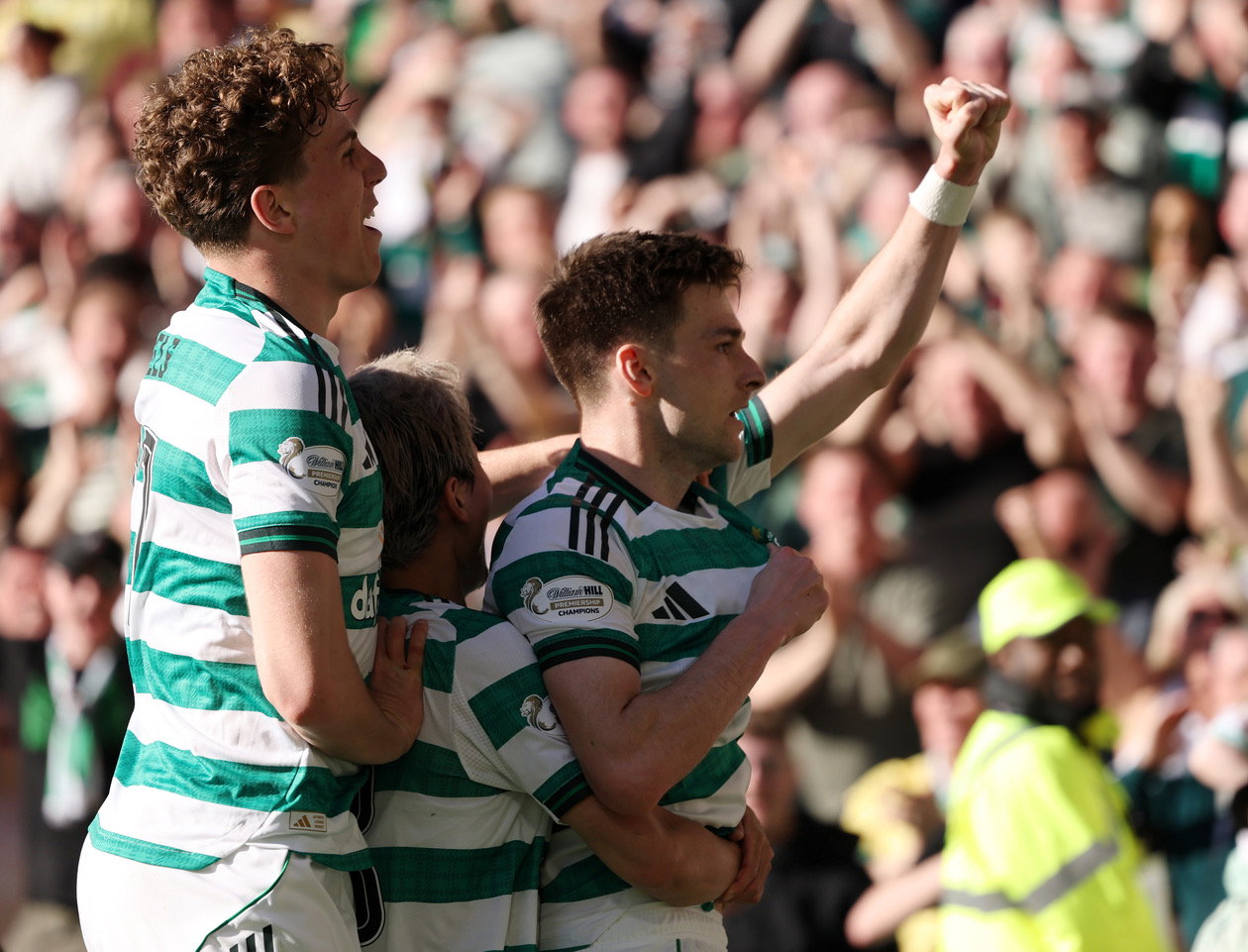 Kieran Tierney of Celtic celebrates