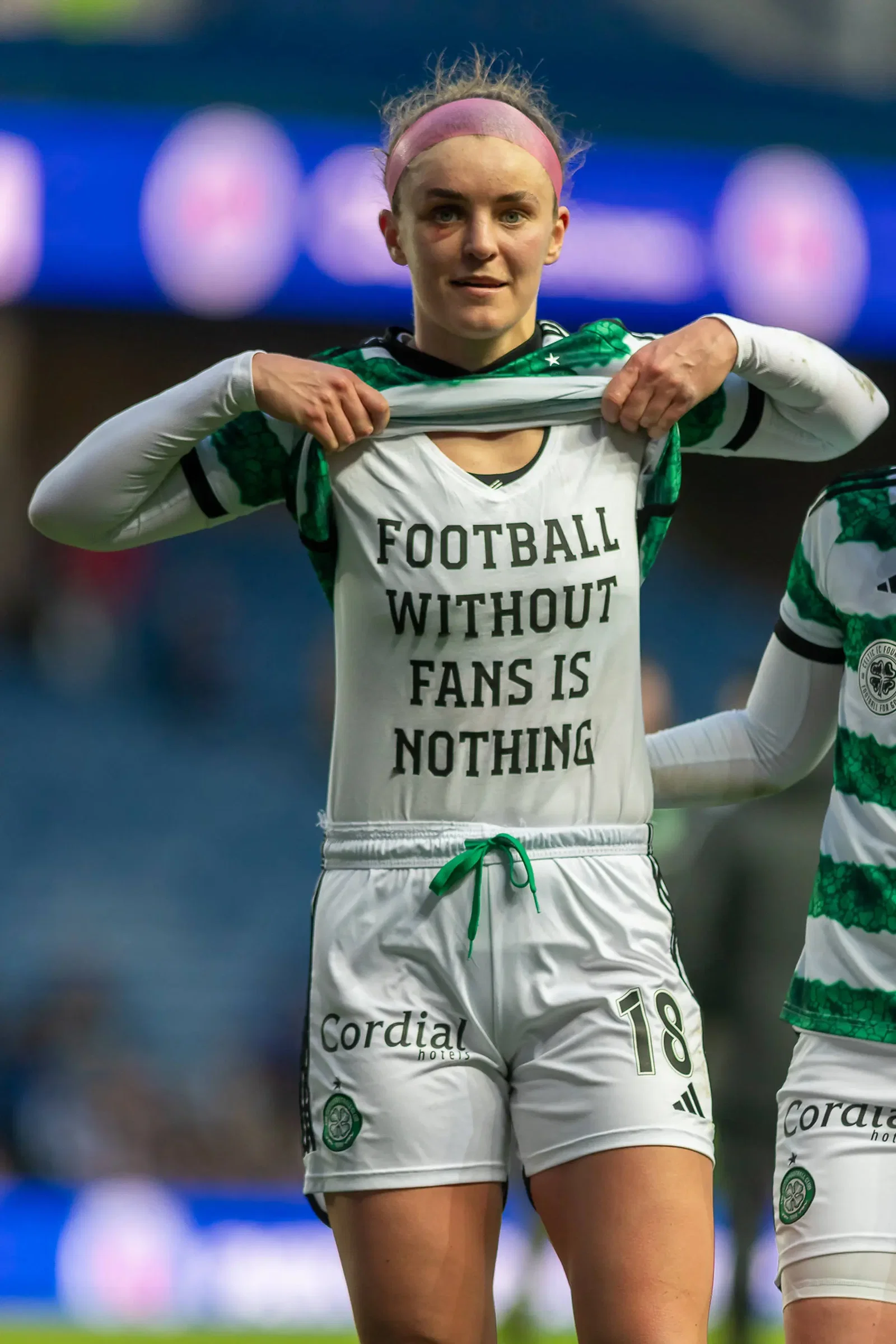 Caitlin Hayes protest at Ibrox after fan ban 