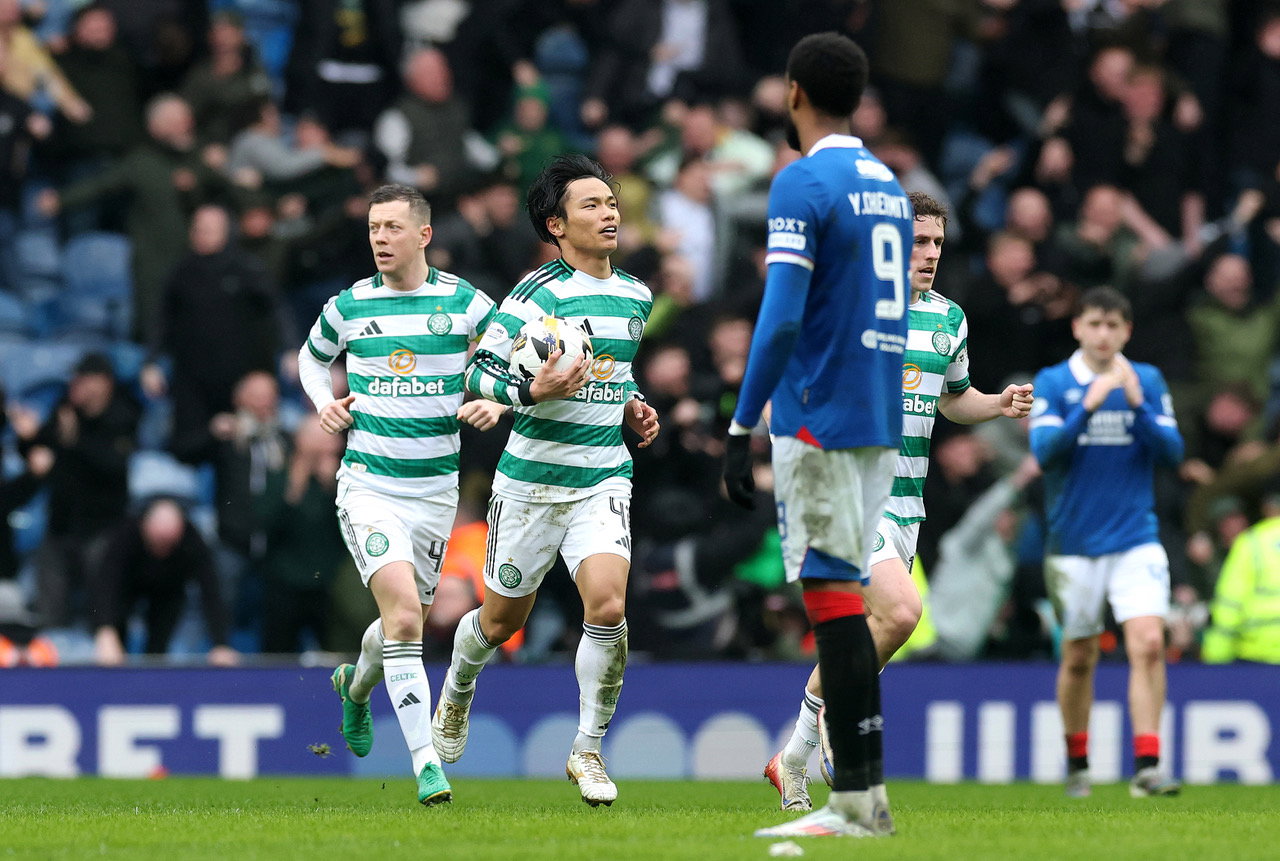 Reo Hatate scores at Ibrox