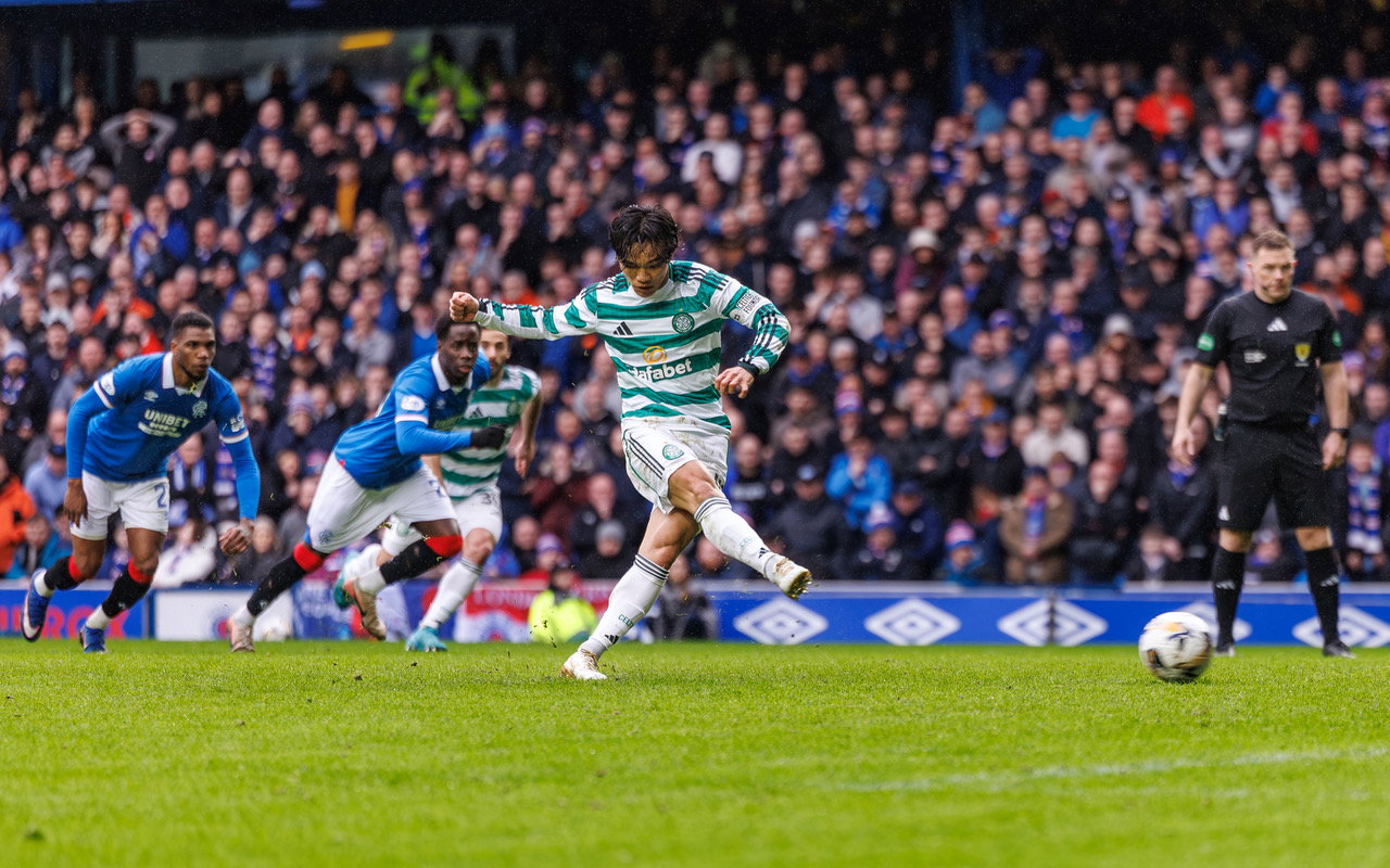 Reo Hatate scores at Ibrox