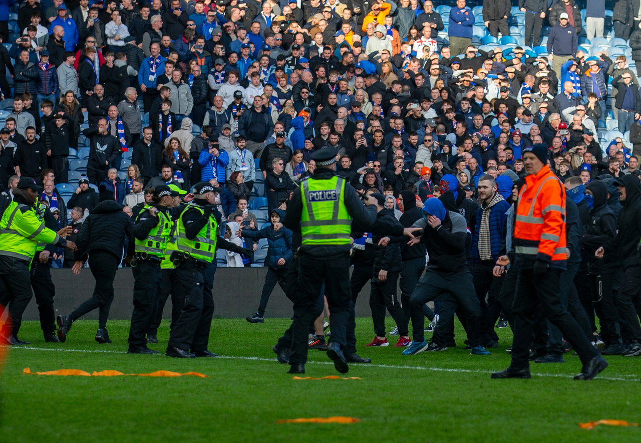 Union Bears attack Celtic fans at Ibrox.