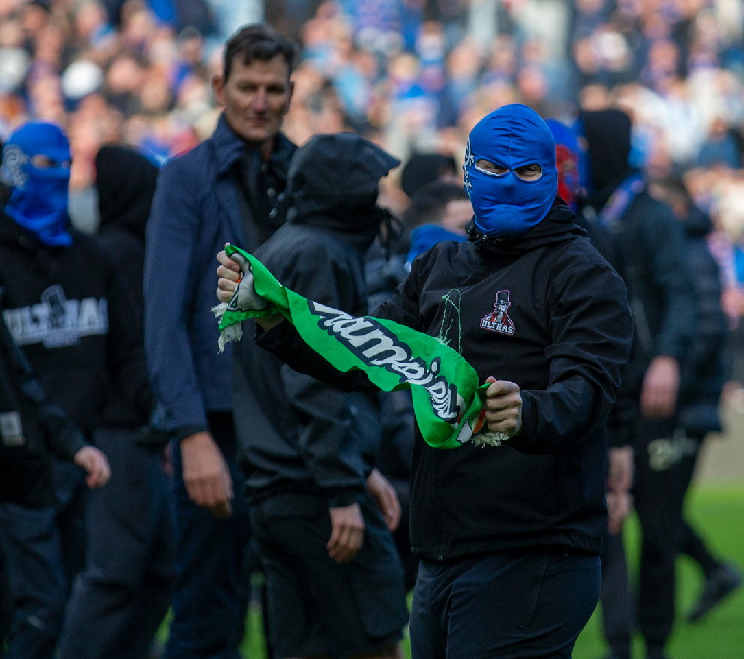 Union Bears attack Celtic fans at Ibrox.