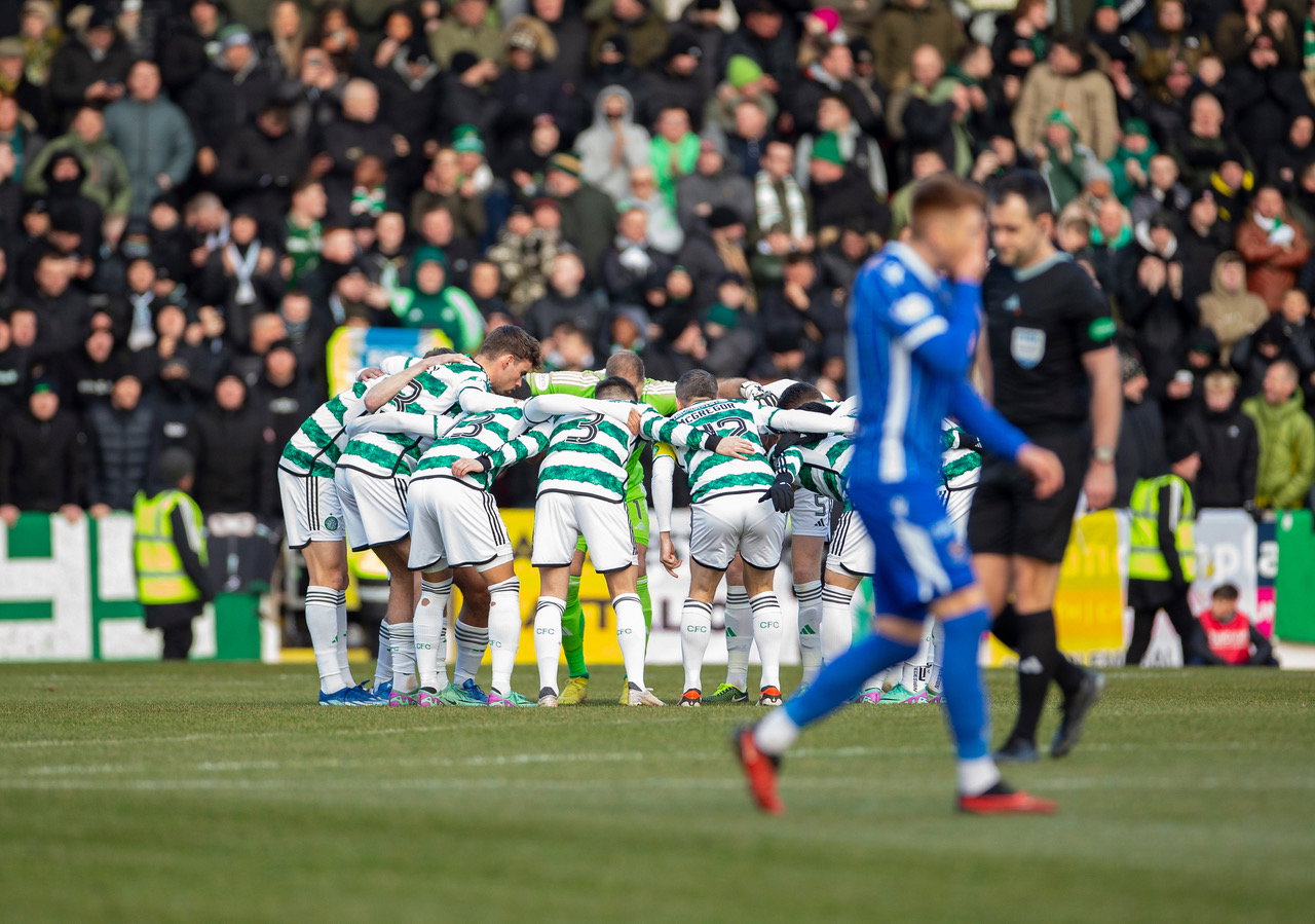 Celtic Huddle at McDiarmid Park. 