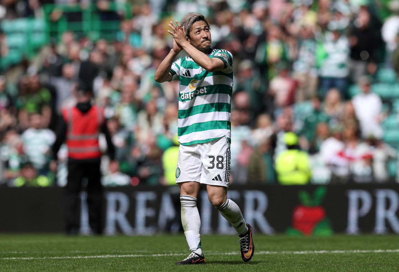 Daizen Maeda of Celtic applauds the fans