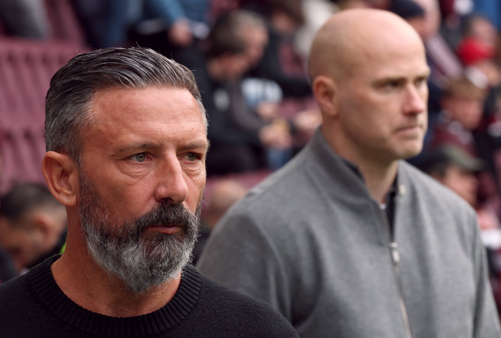 Derek McInnes, Manager of Hearts and Jens Berthel Askou, Manager of Motherwell