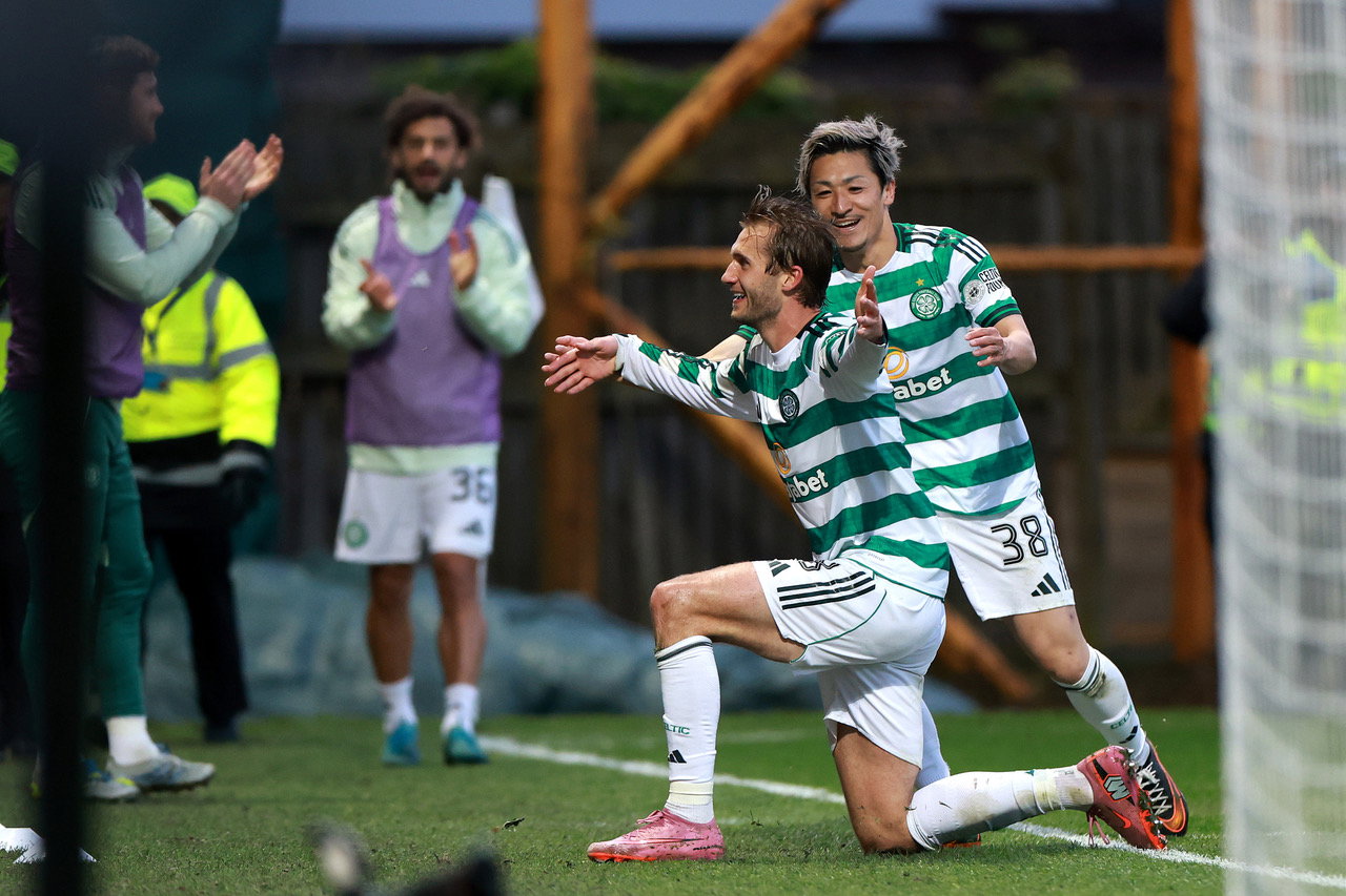 Benjamin Nygren of Celtic celebrates